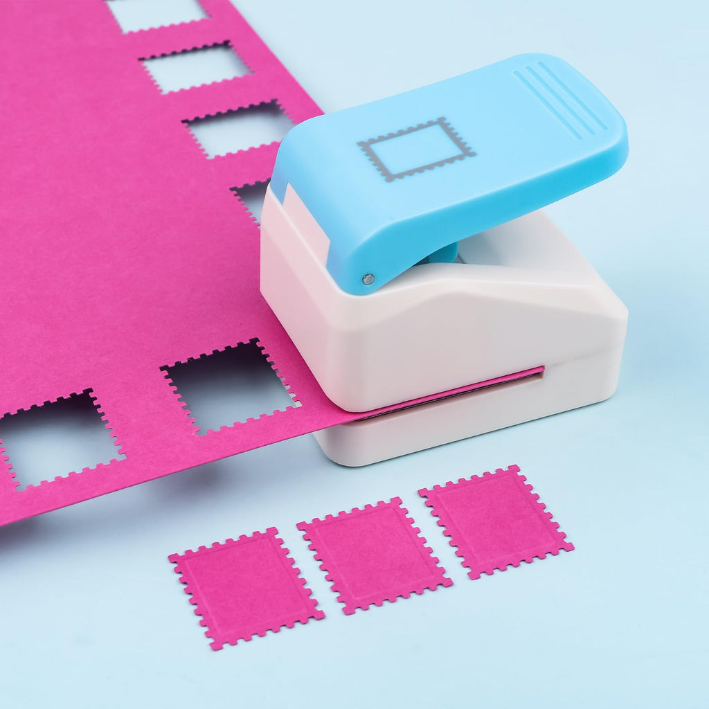 Stamp Puncher 1inch Square Postage Stamp Punch |Stamp Hole Puncher| Scalloped Rectangle Lever Action Paper Punches for Crafting Scrapbooking DIY Card Making Arts Crafts Supplies