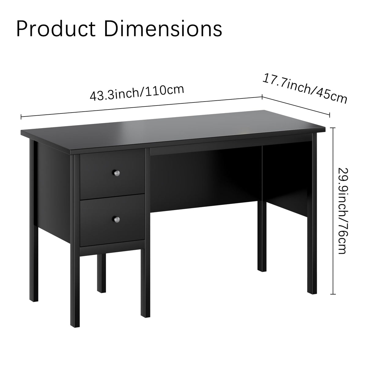 BHG: 43.3" Modern Student Study Desk with Drawers (White)