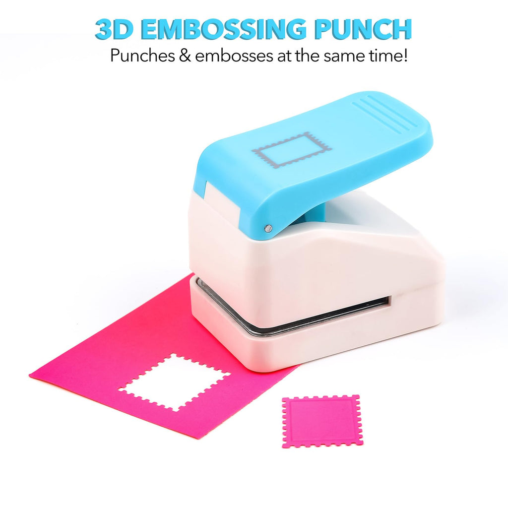 Stamp Puncher 1inch Square Postage Stamp Punch |Stamp Hole Puncher| Scalloped Rectangle Lever Action Paper Punches for Crafting Scrapbooking DIY Card Making Arts Crafts Supplies