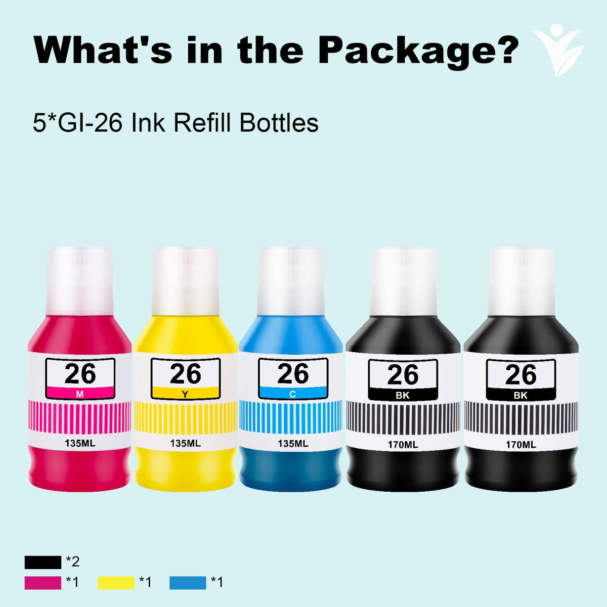 GI-26 GX7021 GX4020 Ink Refill Bottle Compatible for Canon 26 Ink