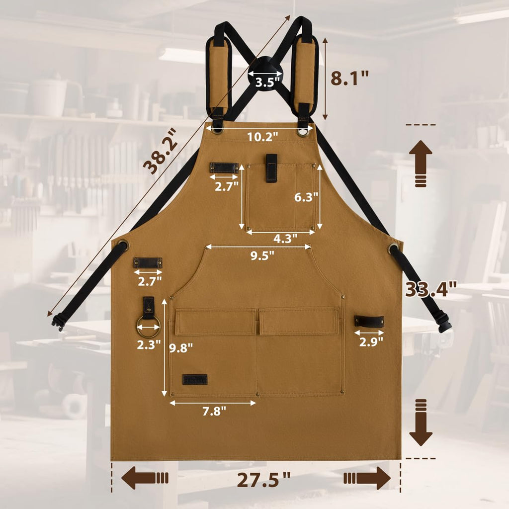 ROTANET Woodworking Apron for Men, Waterproof Canvas Work Aprons for Shop