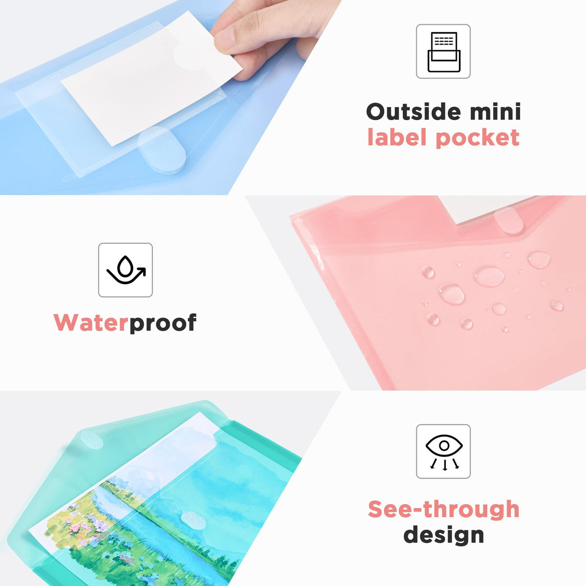 Sooez 10 Pack File Folders, Clear Poly Envelopes Plastic Folders A4 Pouch