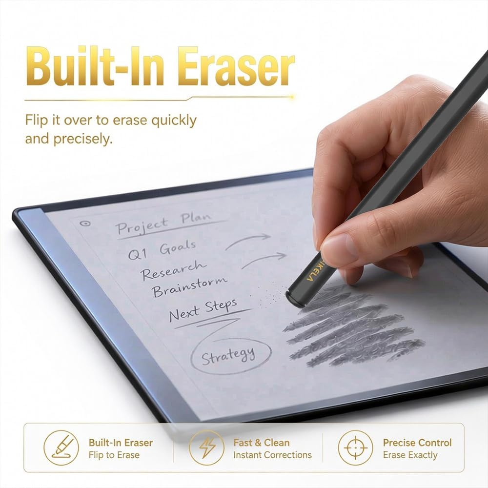 Magnetic EMR Stylus Pen for Remarkable 2 & 1, Kindle Scribe, BOOX and Samsung Galaxy Tab, Digital Pen with Eraser, 4096 Pressure Levels, Palm Rejection, Tilt Support, 10 Replacement Tips