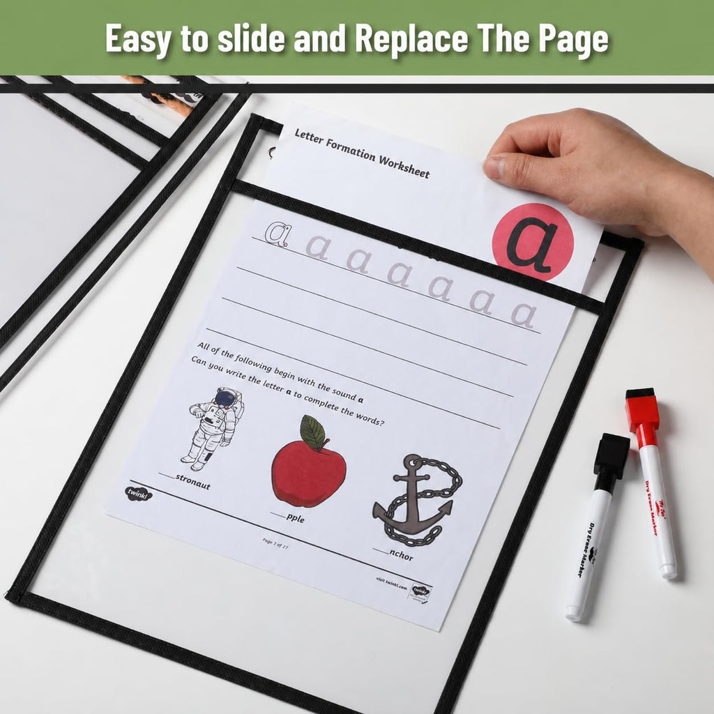 Mr. Pen- Reusable Dry Erase Pocket Sleeves, 10" x 14", 6 Pack, Colorful