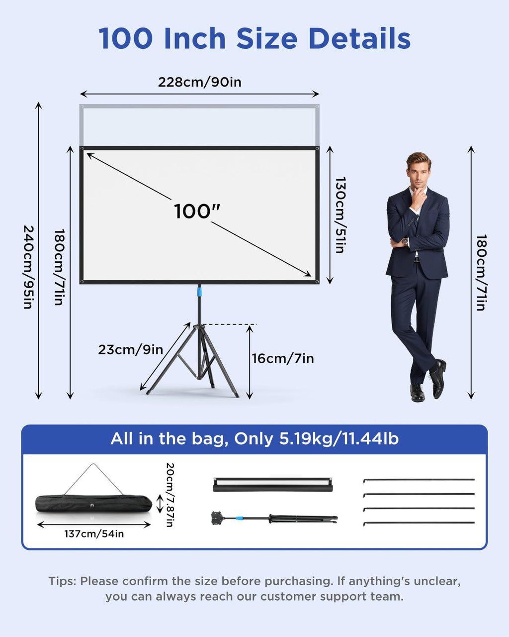 Projector Screen with Stand, 80 Inch Portable Projector Screen Outdoor Indoor, 1.2 Gain Fiberglass Projection Screen, 16:9 Outdoor Movie PVC Screen with Carrying Bag for Movie Night(White Screen)