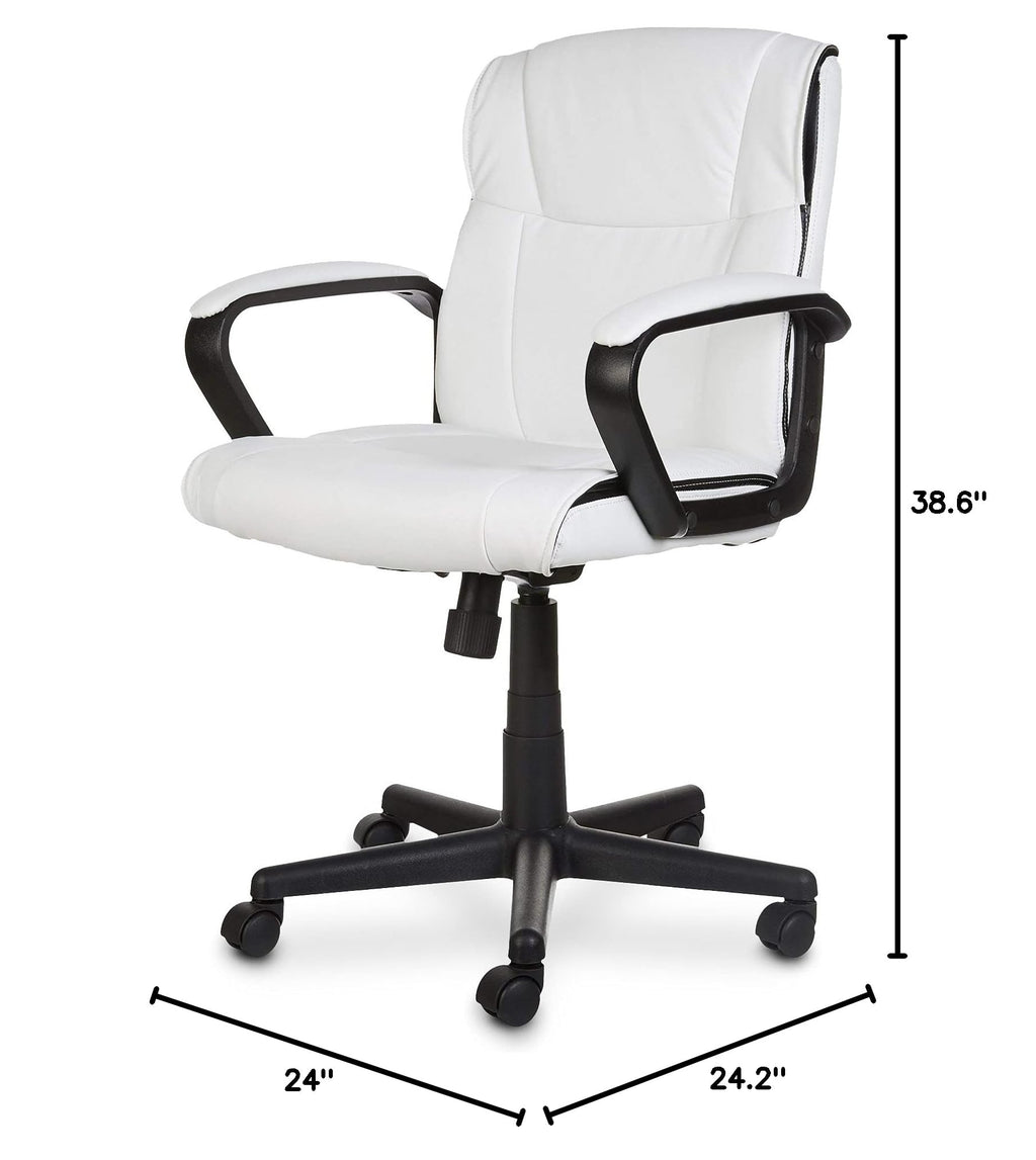 Amazon Basics Office Task Chair with Adjustable Height, 360° Swivel, Padded Armrests, Mid-Back, Rolling, 275 Pound Capacity, 24.2"D x 24"W x 34.8"H, Black Faux Leather