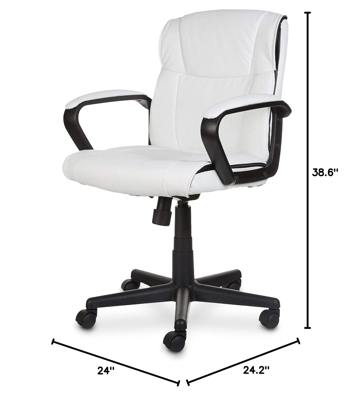 Amazon Basics Office Task Chair with Adjustable Height, 360° Swivel, Padded Armrests, Mid-Back, Rolling, 275 Pound Capacity, 24.2"D x 24"W x 34.8"H, Black Faux Leather