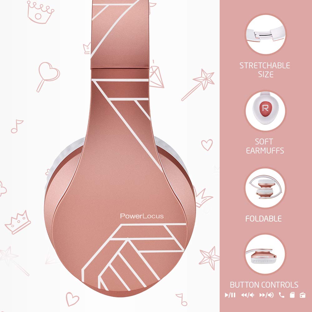 PowerLocus Kids Headphones Over-Ear, Bluetooth Wireless Headphones for Kids,with Microphone, Safe 85DB Volume Limited, Foldable with Carry Case, Audio Cable, Micro SD mode for Online Classes,PC,Phones