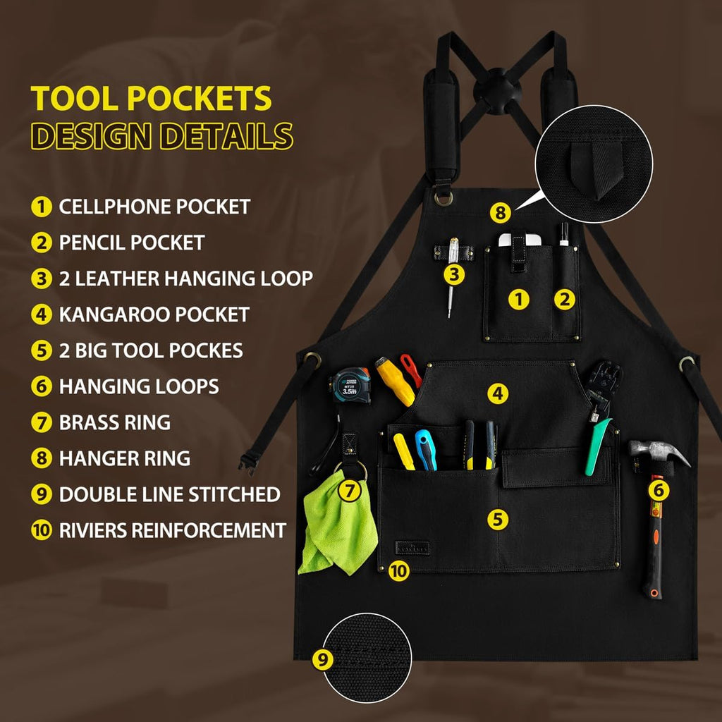 ROTANET Woodworking Apron for Men, Waterproof Canvas Work Aprons for Shop