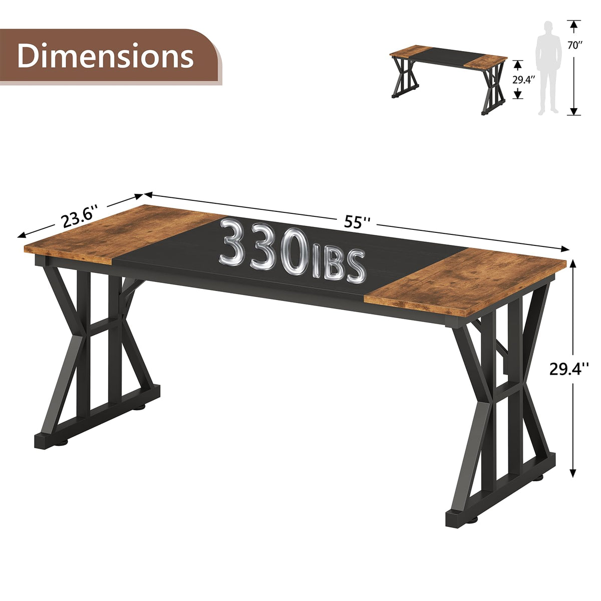 63" Large Computer Desk with Thickened Frame for Home Office, Living Room