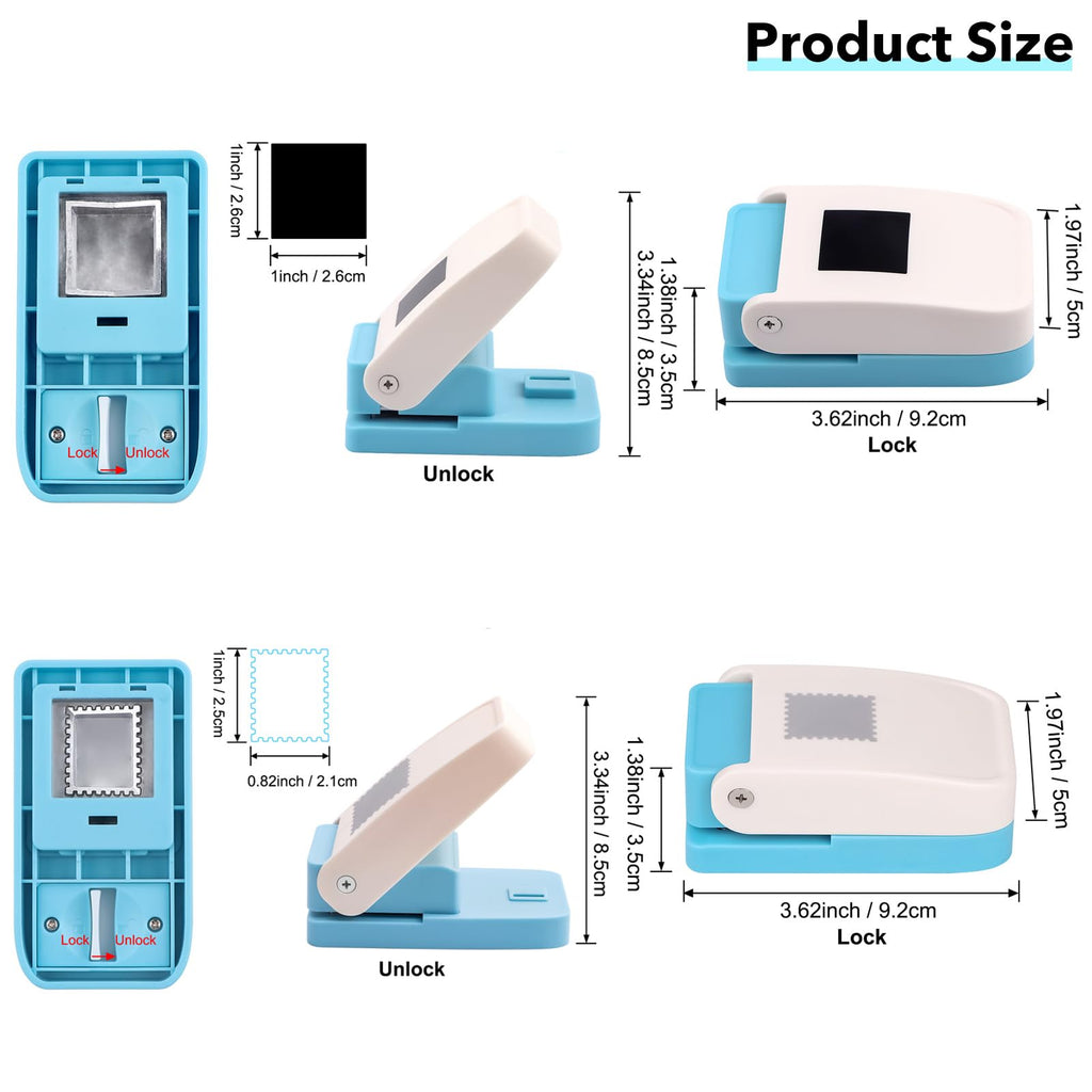 Stamp Puncher 1inch Square Postage Stamp Punch |Stamp Hole Puncher| Scalloped Rectangle Lever Action Paper Punches for Crafting Scrapbooking DIY Card Making Arts Crafts Supplies