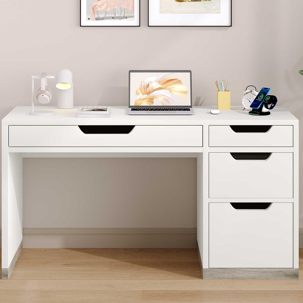 MaverickFurni White Desk with Drawers, 48 Inch Small Computer Desk