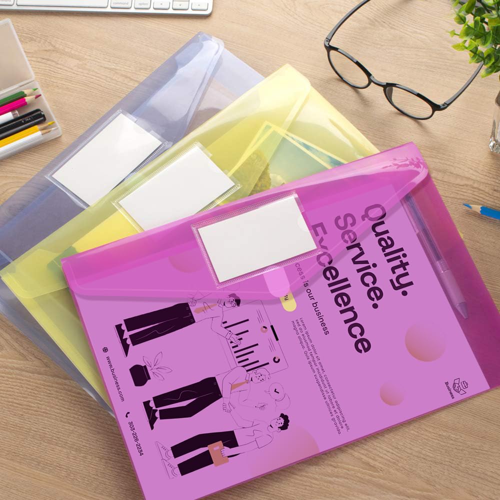 Sooez 10 Pack File Folders, Clear Poly Envelopes Plastic Folders A4 Pouch