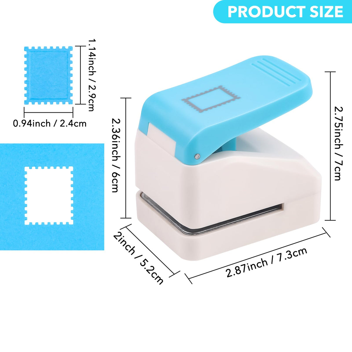 Stamp Puncher 1inch Square Postage Stamp Punch |Stamp Hole Puncher| Scalloped Rectangle Lever Action Paper Punches for Crafting Scrapbooking DIY Card Making Arts Crafts Supplies
