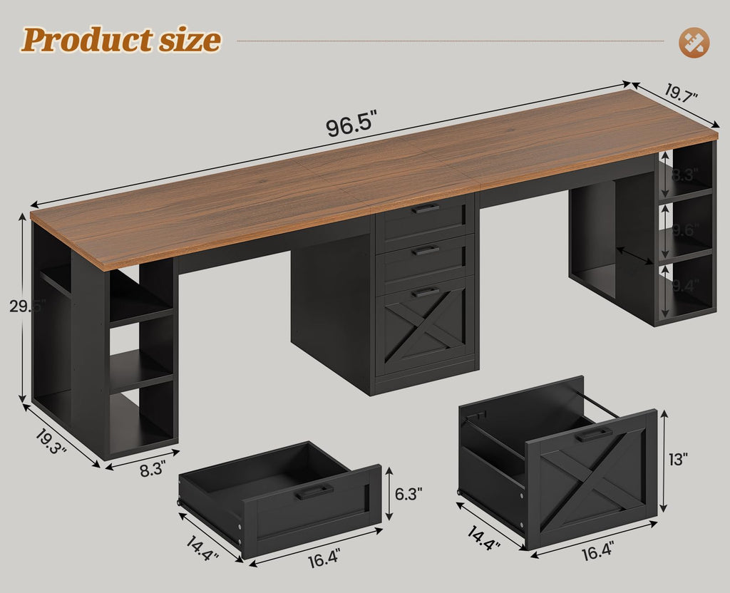 SEDETA 96.5-Inch Two-Student Desk with Drawers