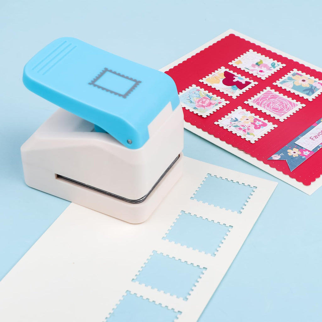 Stamp Puncher 1inch Square Postage Stamp Punch |Stamp Hole Puncher| Scalloped Rectangle Lever Action Paper Punches for Crafting Scrapbooking DIY Card Making Arts Crafts Supplies