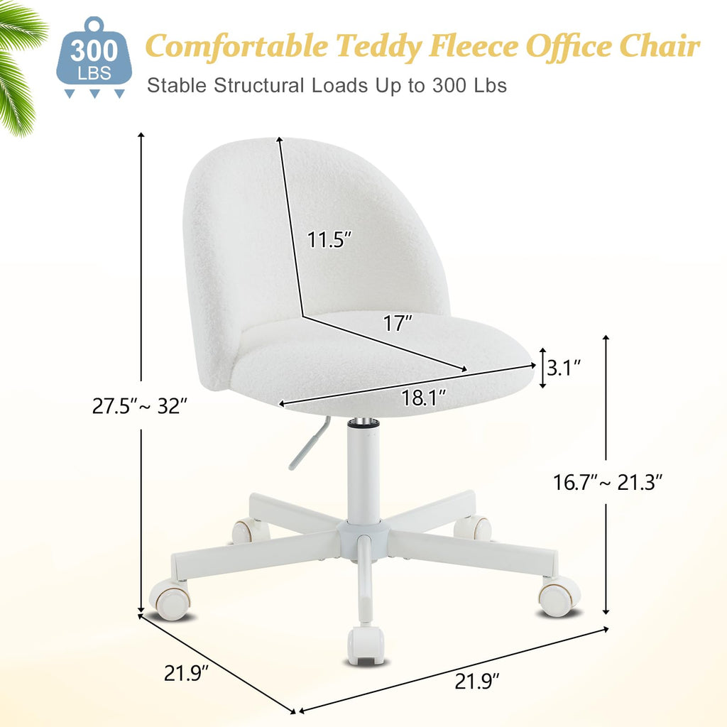 VINGLI Cute Candy Chair Armless Comfy Small Office Desk Vanity Chair with Wheels & Lumbar Support,Teddy Adjustable Rolling Swivel Computer Task Ch for Home Office,Bedroom,Gentle Pink