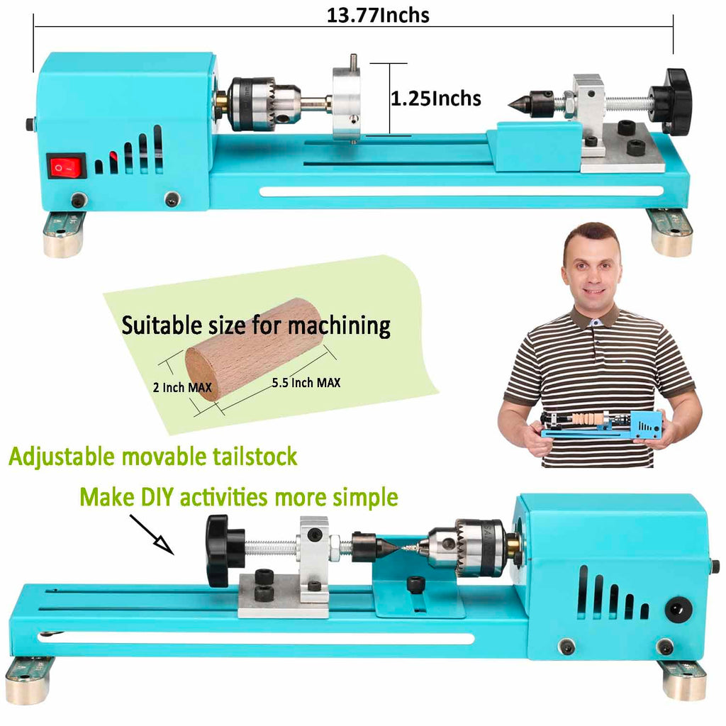 Mini Lathe Wood Lathe Machine Multi-Purpose Type Lathe Milling Cutting Grinding Polishing Professional Table Top Lathe Tool Kit