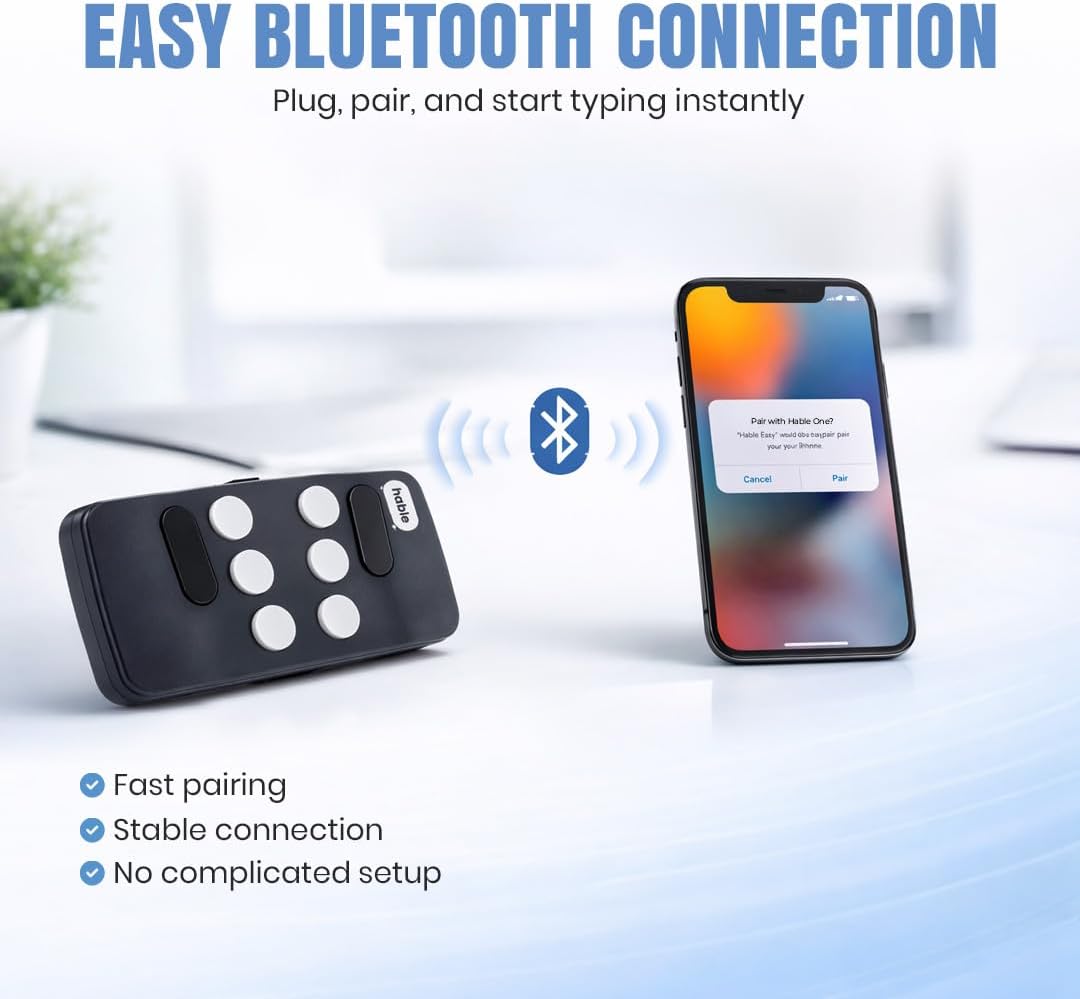 Hable One Portable Braille Keyboard for Smartphones and Tablets