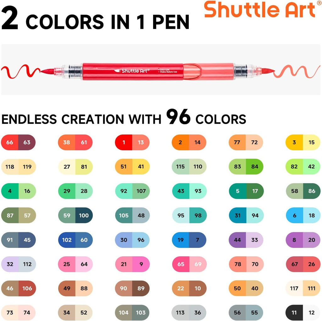 Shuttle Art 96 Colors Dual Tone Refillable Acrylic Markers with 100 Refills