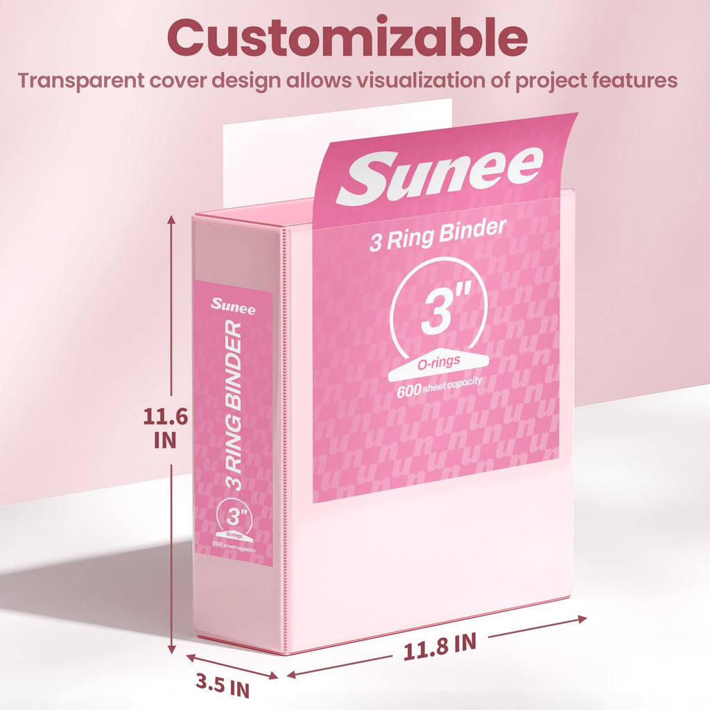 SUNEE 3 Ring Binder 1 Inch 4 Pack, Clear View 1" Binders Three Ring PVC-Free (Fit 8.5x11 Inches) for School or Office Supplies, Assorted Pastel
