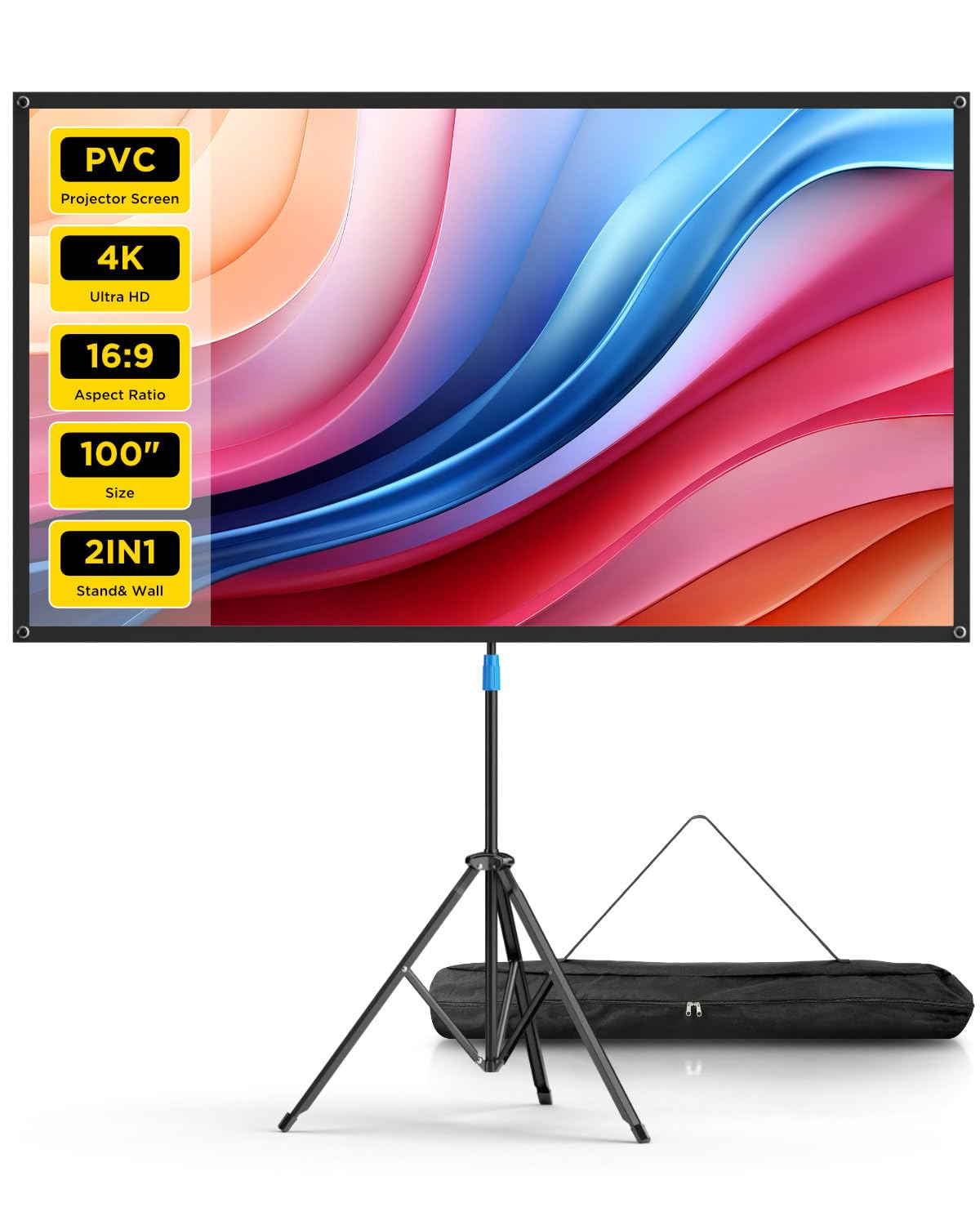 Projector Screen with Stand, 80 Inch Portable Projector Screen Outdoor Indoor, 1.2 Gain Fiberglass Projection Screen, 16:9 Outdoor Movie PVC Screen with Carrying Bag for Movie Night(White Screen)