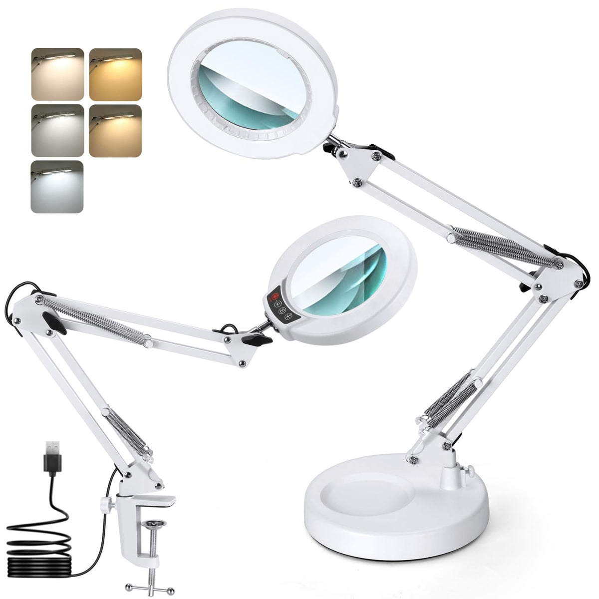 30X 12X Square Magnifying Glass with Light and Clamp, 36'' Ultra Long Lamp