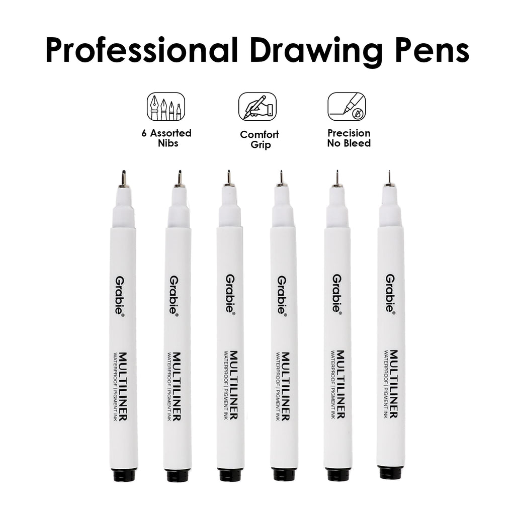 Grabie Micro Fineliner Pens, 10 Multicolor Waterproof Drawing Pens