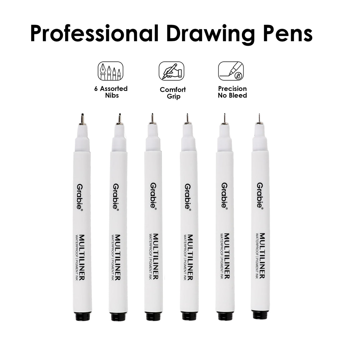 Grabie Micro Fineliner Pens, 10 Multicolor Waterproof Drawing Pens