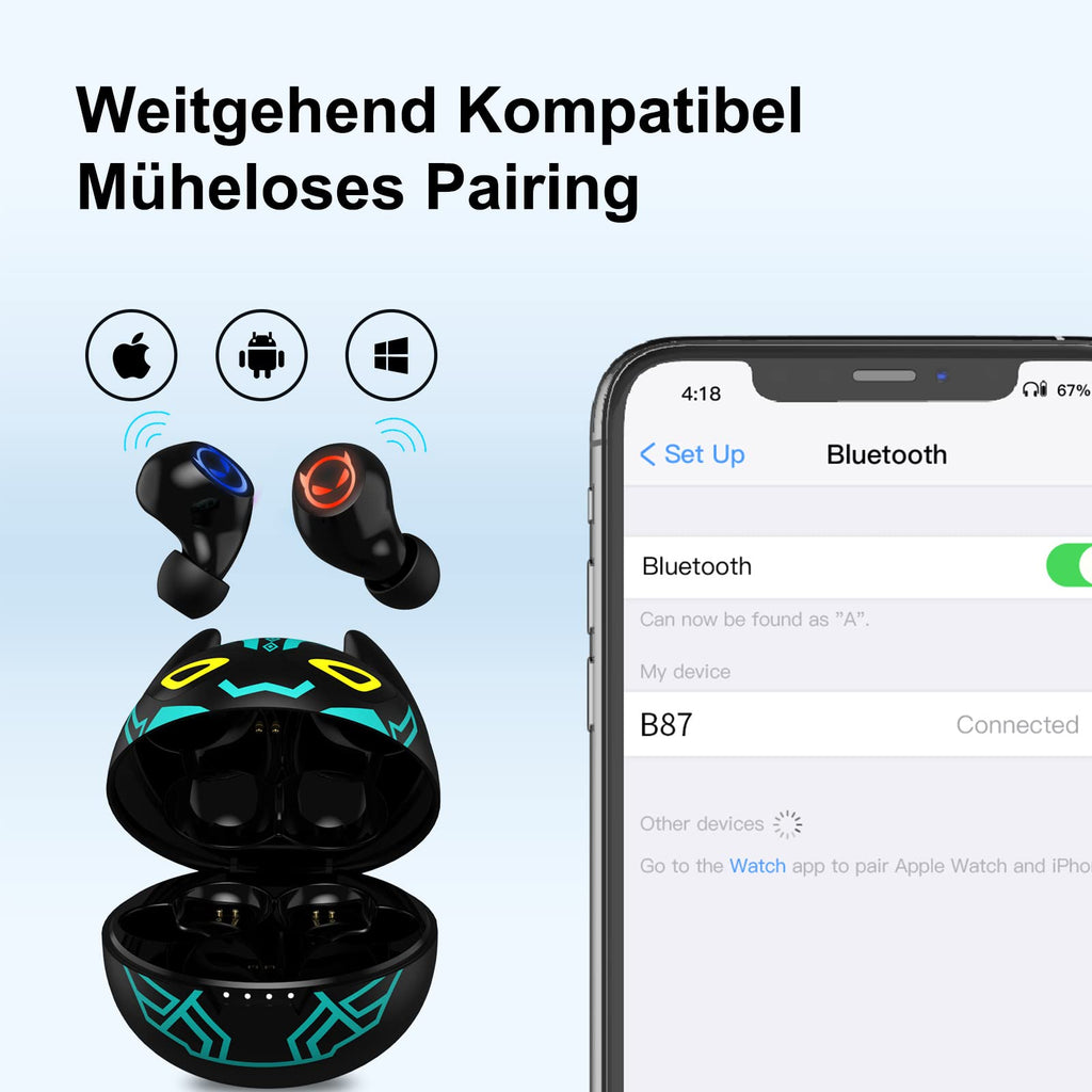 Kids Wireless Earbuds, Noise Reduction Earbuds for Kids Bluetooth 5.0 Waterproof in-Ear Headphones with Mic and Charging Case, Deep Bass Touch Control 36H Playtime Headset for School.