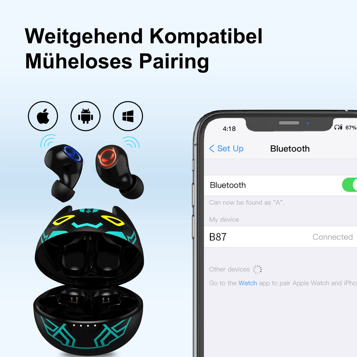 Kids Wireless Earbuds, Noise Reduction Earbuds for Kids Bluetooth 5.0 Waterproof in-Ear Headphones with Mic and Charging Case, Deep Bass Touch Control 36H Playtime Headset for School.