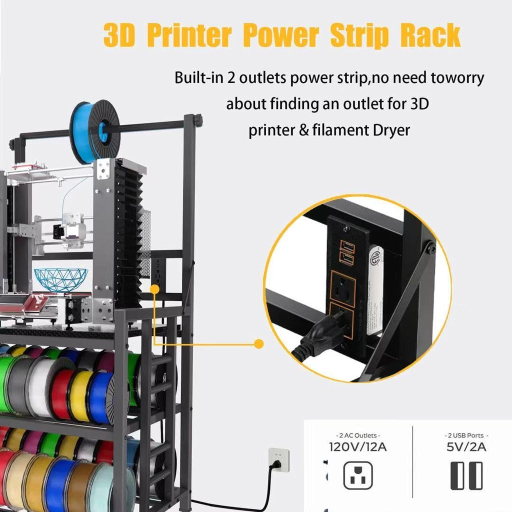 3D Printer Table with Filament Storage 3D Printer Stand with Power Outlet,Heavy Duty 3D Printer Desk for ABS, PLA, TPU Filament Spools, Home Offices and Studios Retro Brown