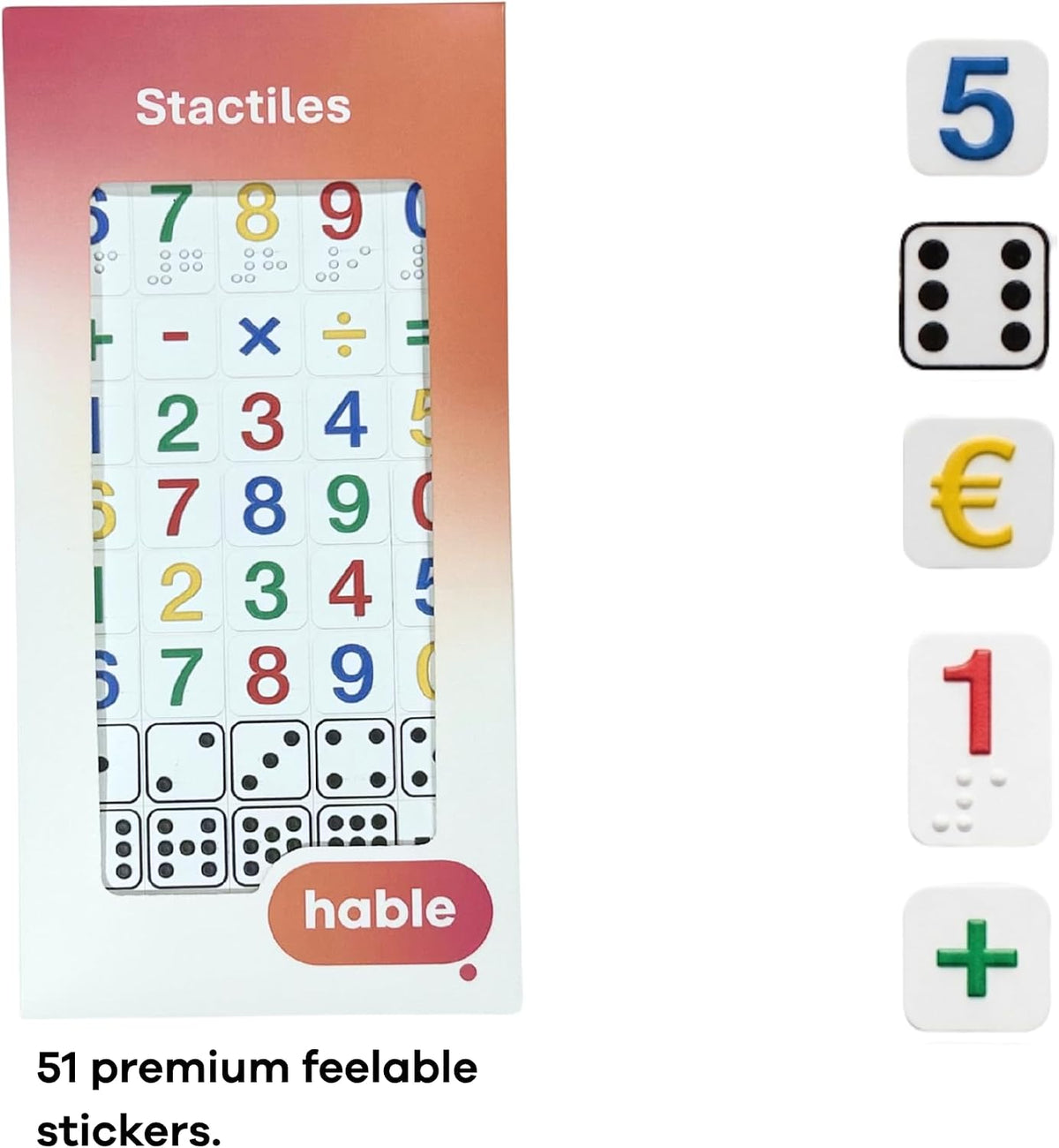 2.5D Tactile Number Stickers – Braille & Print (51 Pack)