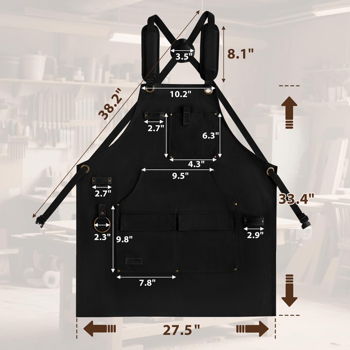ROTANET Woodworking Apron for Men, Waterproof Canvas Work Aprons for Shop