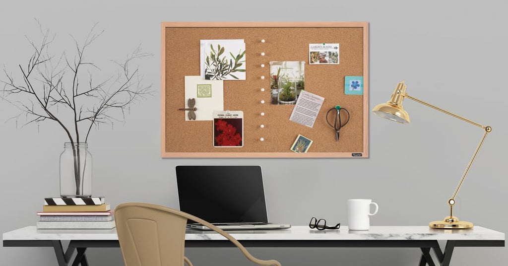Quartet Cork Bulletin Board, 23 × 35 Inches, Oak Finish (K–12)