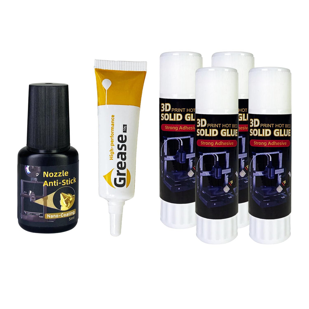 Essential 3D Printing Accessories Kit Includes 3D Printer Glue Sticks Adhesive for Hot Bed, 3D Printer Nozzle Cleaning Coating, Lubricant Grease, Suitable for All 3D Printers (6-Piece Set)