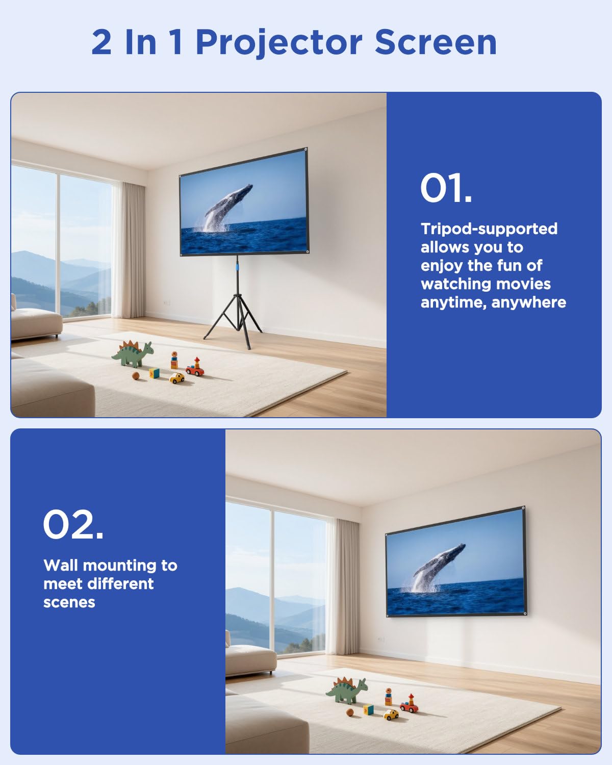 Projector Screen with Stand, 80 Inch Portable Projector Screen Outdoor Indoor, 1.2 Gain Fiberglass Projection Screen, 16:9 Outdoor Movie PVC Screen with Carrying Bag for Movie Night(White Screen)