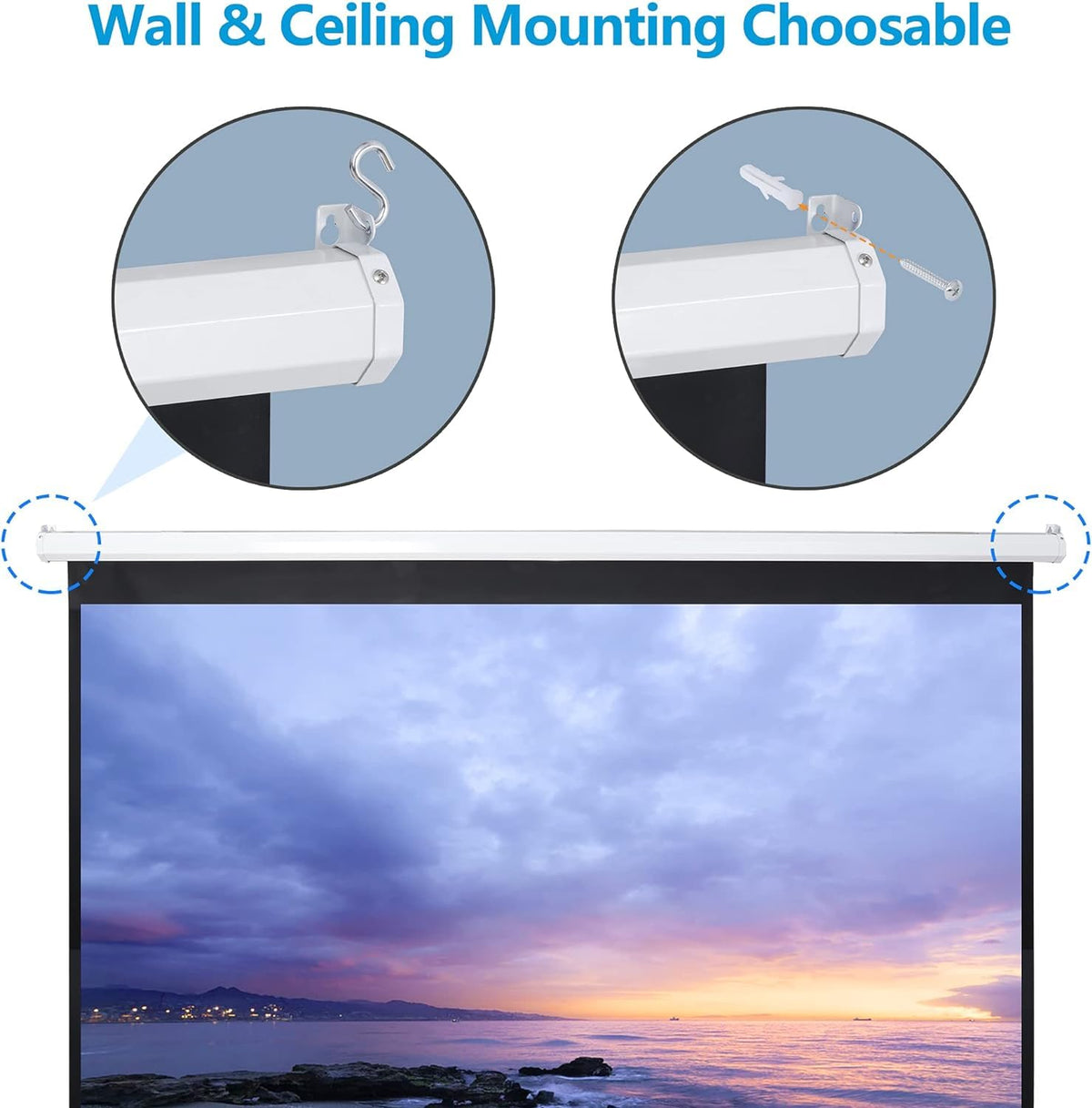 80 Inch Projection Screen, Outdoor Indoor 16:9 HD Foldable Manual Pull Down Projector Screen for Movie Home Backyard Theater Cinema Office Video Game, White