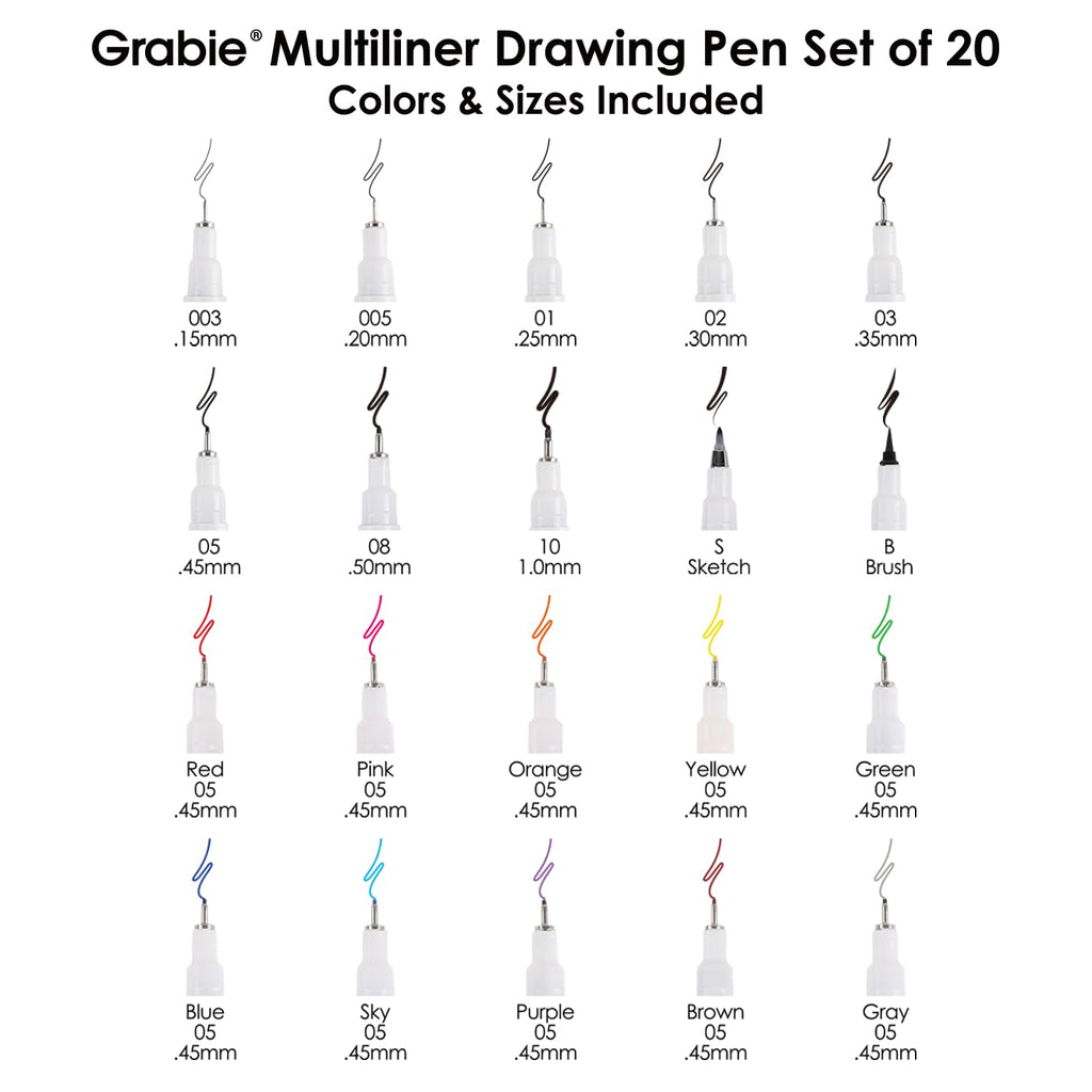 Grabie Micro Fineliner Pens, 10 Multicolor Waterproof Drawing Pens
