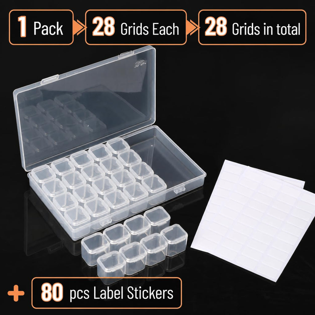 Mr. Pen- Bead Storage Containers, 28 Grids, 2 Pack, Clear White