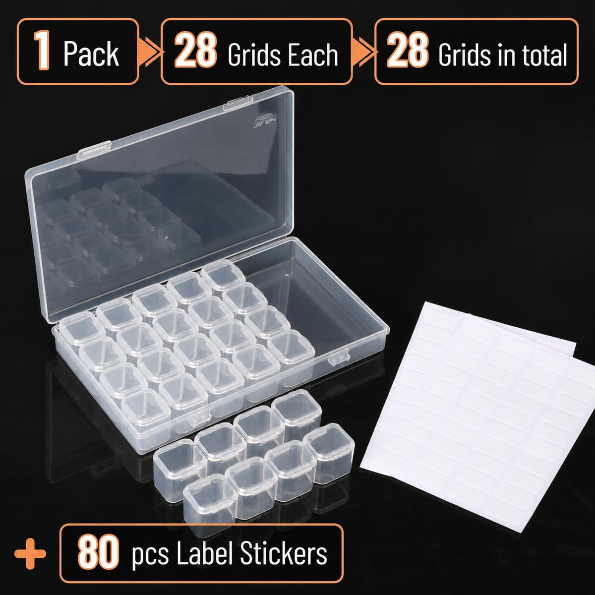 Mr. Pen- Bead Storage Containers, 28 Grids, 2 Pack, Clear White