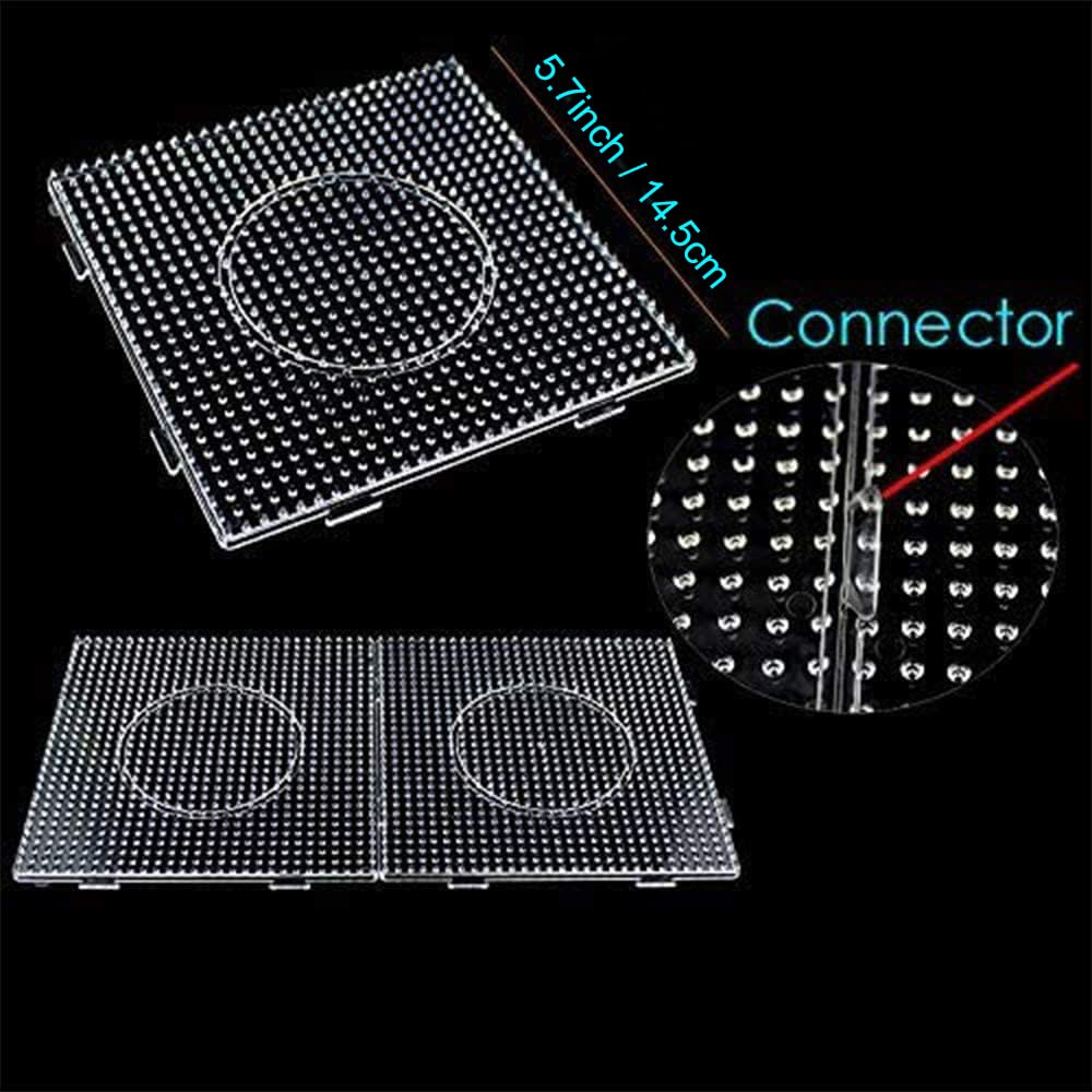 H&W 4PCS 5mm Fuse Beads Boards, Large Clear Pegboards Kits, with Gift 4 Lroning Paper (WA3-Z1)