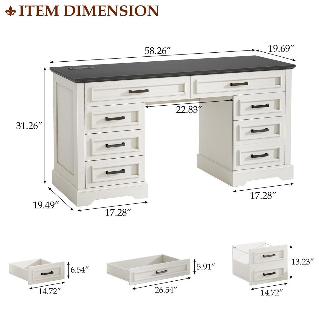 Halitaa: 47" Farmhouse Student Study Desk with 4 Drawers & Monitor Stand