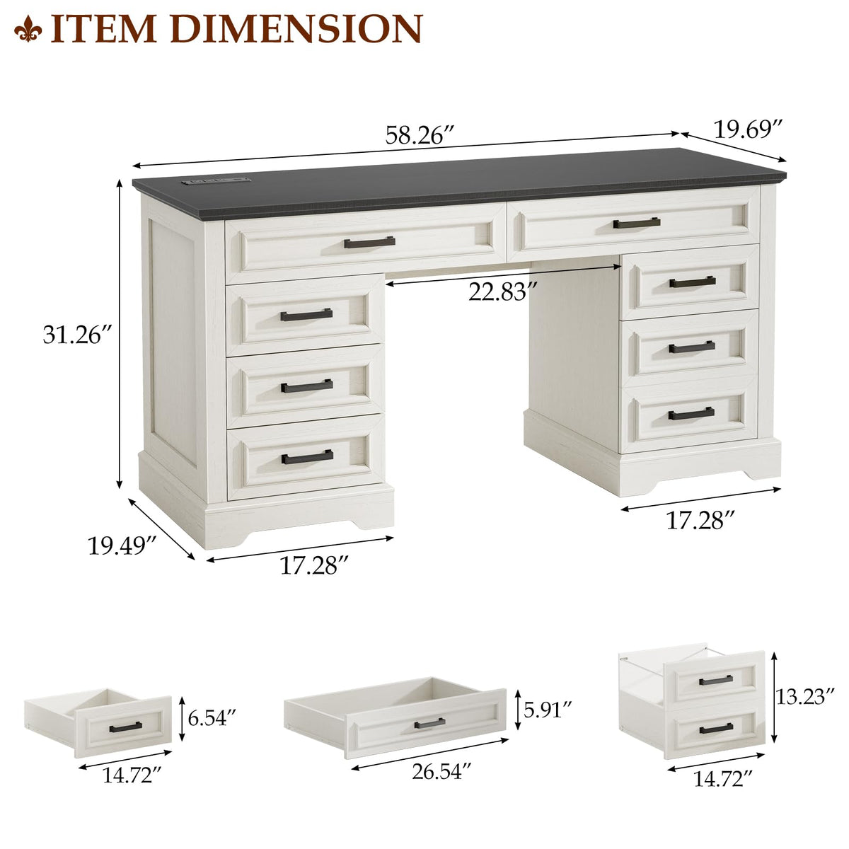 Halitaa: 47" Farmhouse Student Study Desk with 4 Drawers & Monitor Stand