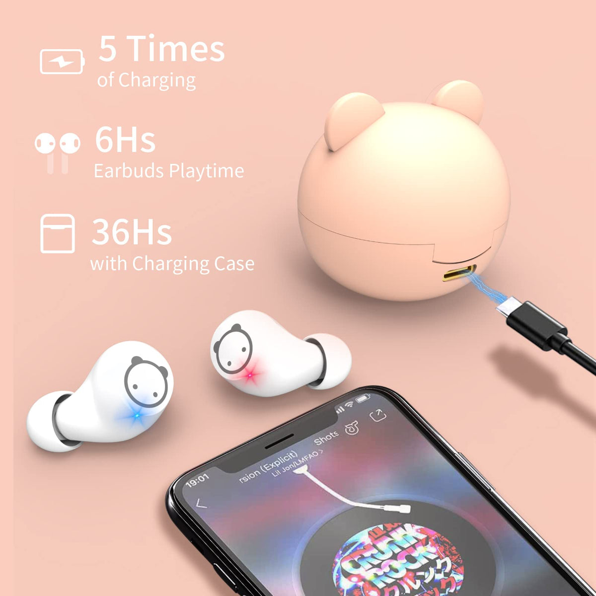 Kids Wireless Earbuds, Noise Reduction Earbuds for Kids Bluetooth 5.0 Waterproof in-Ear Headphones with Mic and Charging Case, Deep Bass Touch Control 36H Playtime Headset for School.