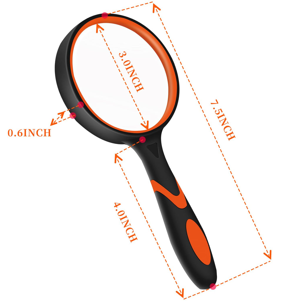 2-Set 75mm 10X Hand-Held Reading Magnifier with Non-Slip Rubber Grip, Good for Senior Users, Hobby Exploring & Scientific Activities