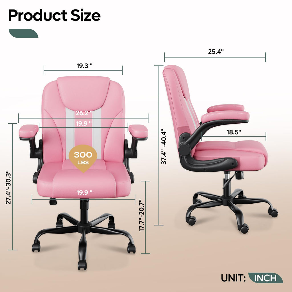 PU Leather Mid-Back Office Chair, Flip-Up Arms, 3.5" Dual-Layer Cushion