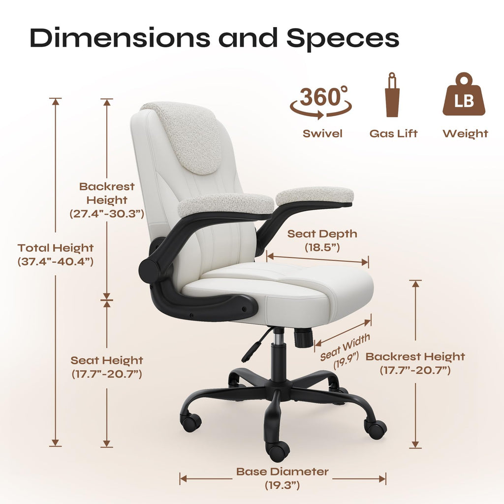 PU Leather Mid-Back Office Chair, Flip-Up Arms, 3.5" Dual-Layer Cushion