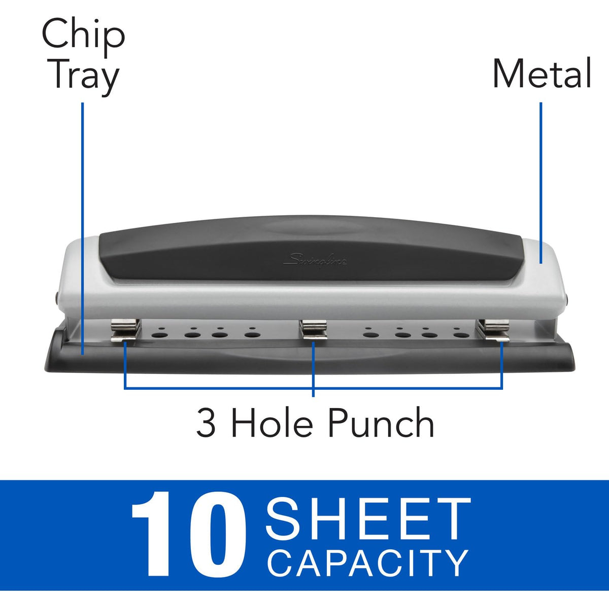 Swingline Precision Pro 3-Hole Punch – 10-Sheet Capacity, Adjustable 2-3 Hole, Metal (74037)