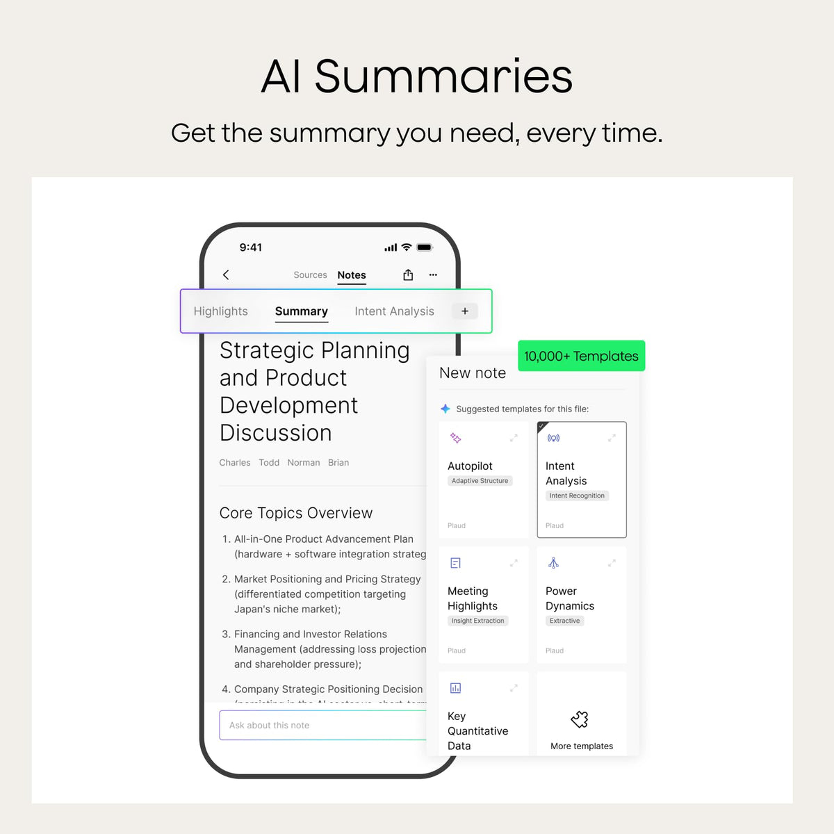 Plaud Note AI Voice Recorder Transcribe & Summarize, Non-Pro Version